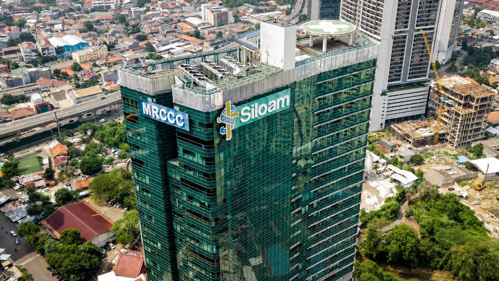 Aerial view of MRCCC Siloam Hospitals Semanggi in Jakarta.